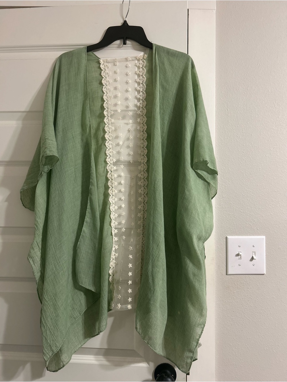 Sage Green Lace Back Kimono Wrap Cover Up One Size Boho Flowy Cardigan Beach